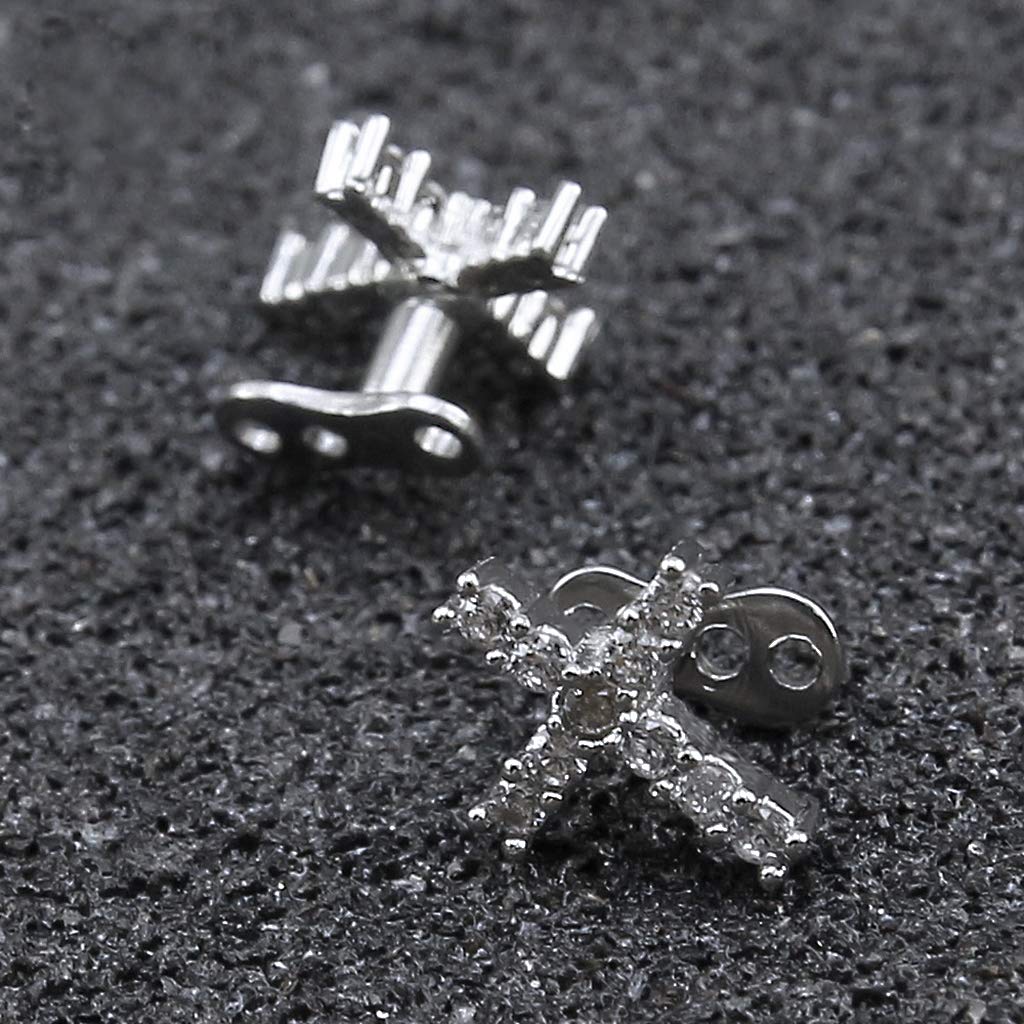 Titanium Dermal Anchor Top Crystal Micro Surface Skin Piercing 16G - Fan - Cross