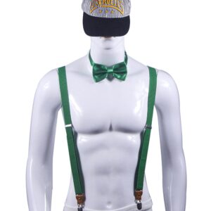 Doloise Suspenders Men&Women Bowtie Set X Back Suspender For Wedding&Formal Events with 1 Inch Wide Elastic Braces (Green)