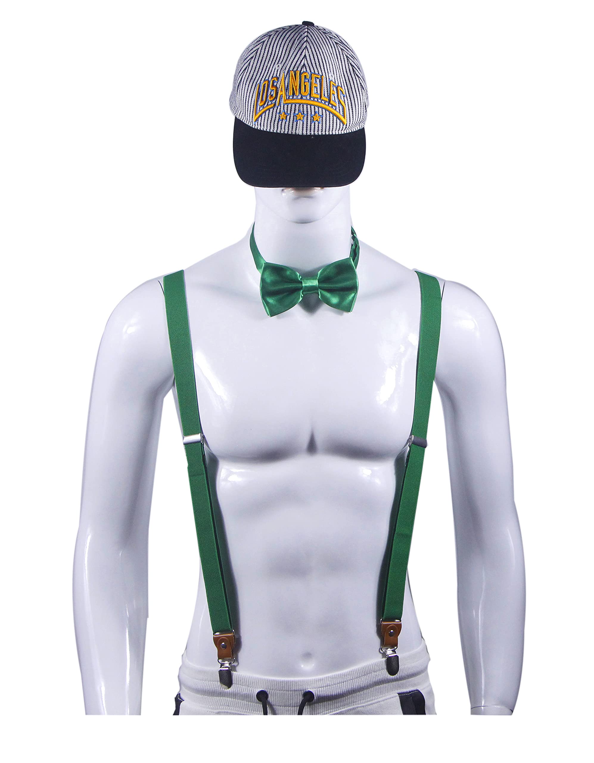 Doloise Suspenders Men&Women Bowtie Set X Back Suspender For Wedding&Formal Events with 1 Inch Wide Elastic Braces (Green)