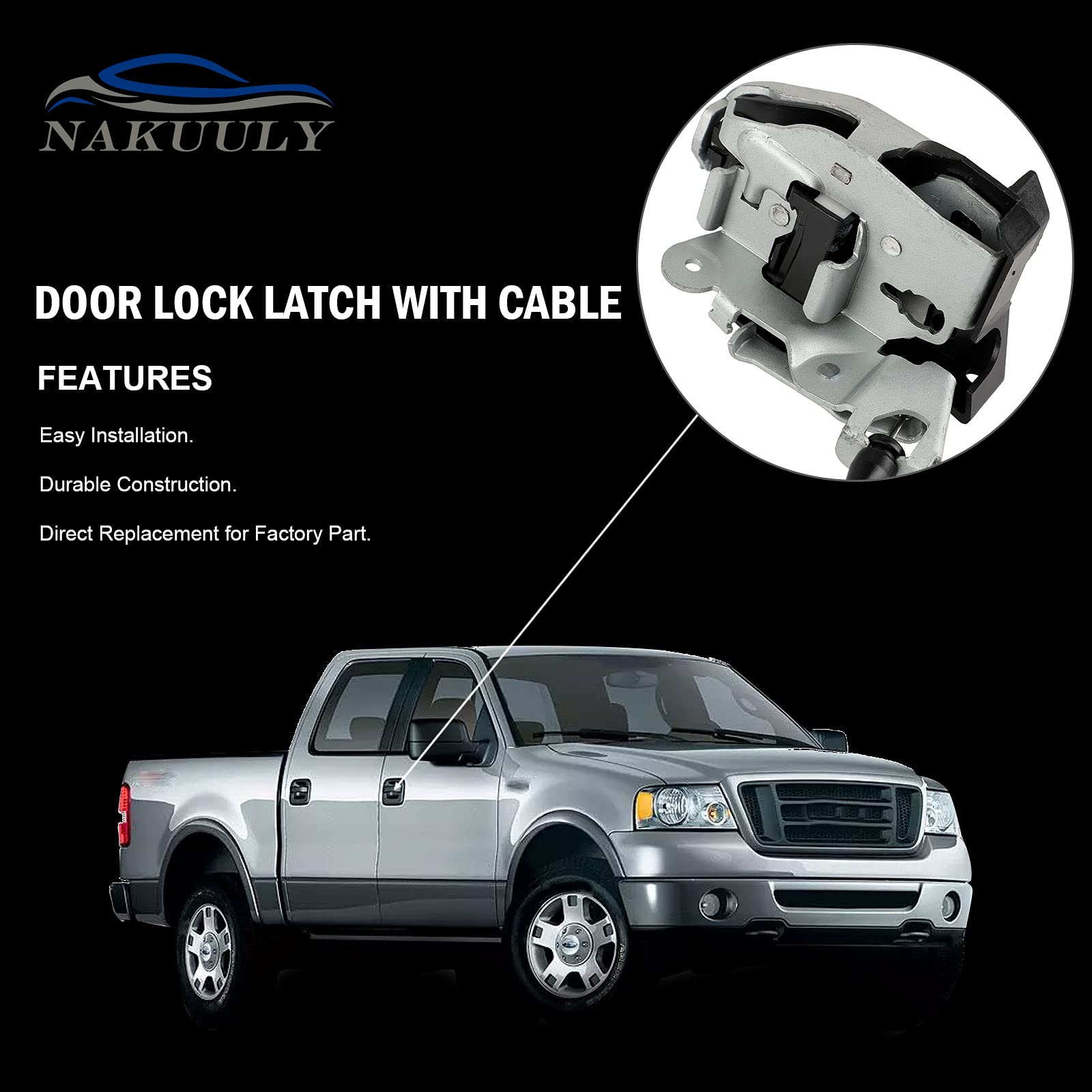 Nakuuly Right Passenger Side Rear Door Lock Latch & Cable Compatible with Ford F150 Extended Cab Pickup 2004-2008, Upper and Lower Latches Assembly Replaces # 8L3Z-18264A00-B, 6L3Z-18264A00-B