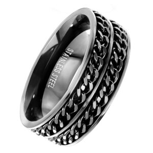 Fantasy Forge Jewelry Blackout Double Chain Spinner Ring Mens Womens Stainless Steel Anti Anxiety Band Sizes 8-14 (13)