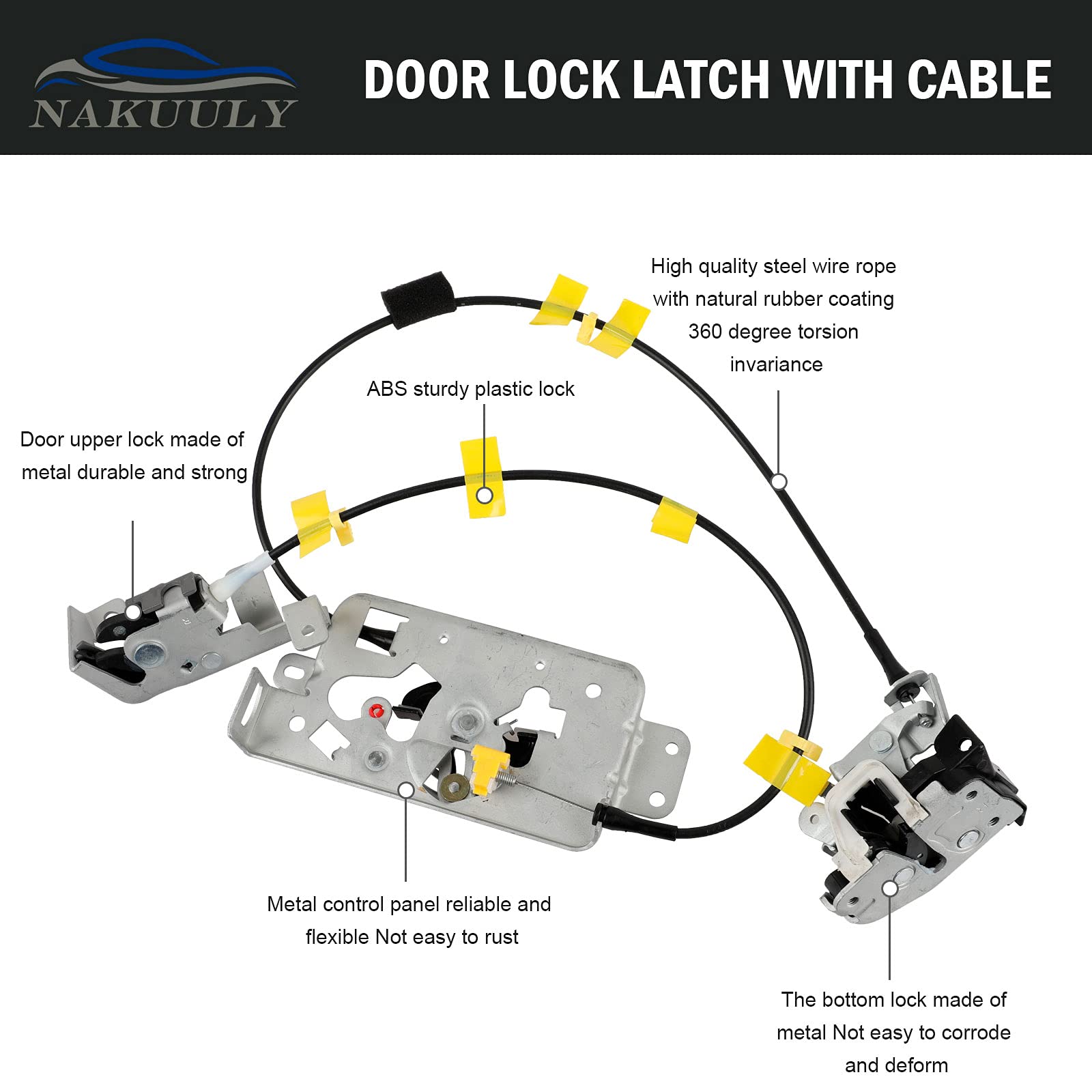 Nakuuly Right Passenger Side Rear Door Lock Latch & Cable Compatible with Ford F150 Extended Cab Pickup 2004-2008, Upper and Lower Latches Assembly Replaces # 8L3Z-18264A00-B, 6L3Z-18264A00-B