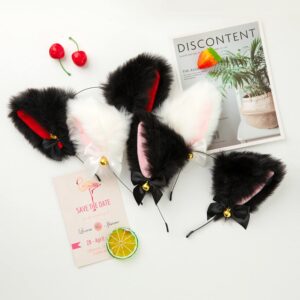 Animal Faux Fur Cat Dog Ears Headbands with Bells Lovely Flexible Hair Accessory Halloween Cosplay Costume Party Dress Girls (B)