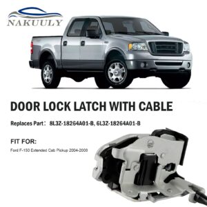 Nakuuly Left Driver Side Rear Door Lock Latch & Cable Compatible with Ford F150 Extended Cab Pickup 2004-2008, Upper and Lower Latches Assembly Replaces # 8L3Z-18264A01-B, 6l3Z-18264A01-B