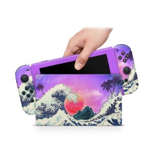 zoomhitskins compatible with switch skin cover big waves anime japanese painting ocean sun hurricane sea art vinyl decal sticker wrap, made in the usa