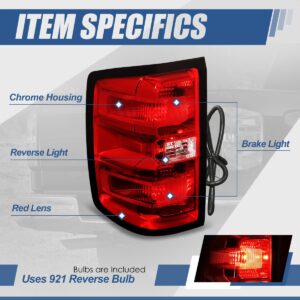 Auto Dynasty Factory Style Rear Tail Lights Brake Lamps with Wiring Harness Compatible with Chevy Silverado 1500 2500 3500 14-19, Driver Left Side, Red Lens