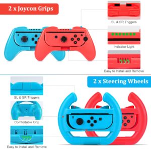 Switch Accessories Bundle, innoAura 20 in 1 Switch Accessories Kit Include Wrist Straps, Switch Carry Case, J-con Charging Dock, J-con Grips & Racing Wheels