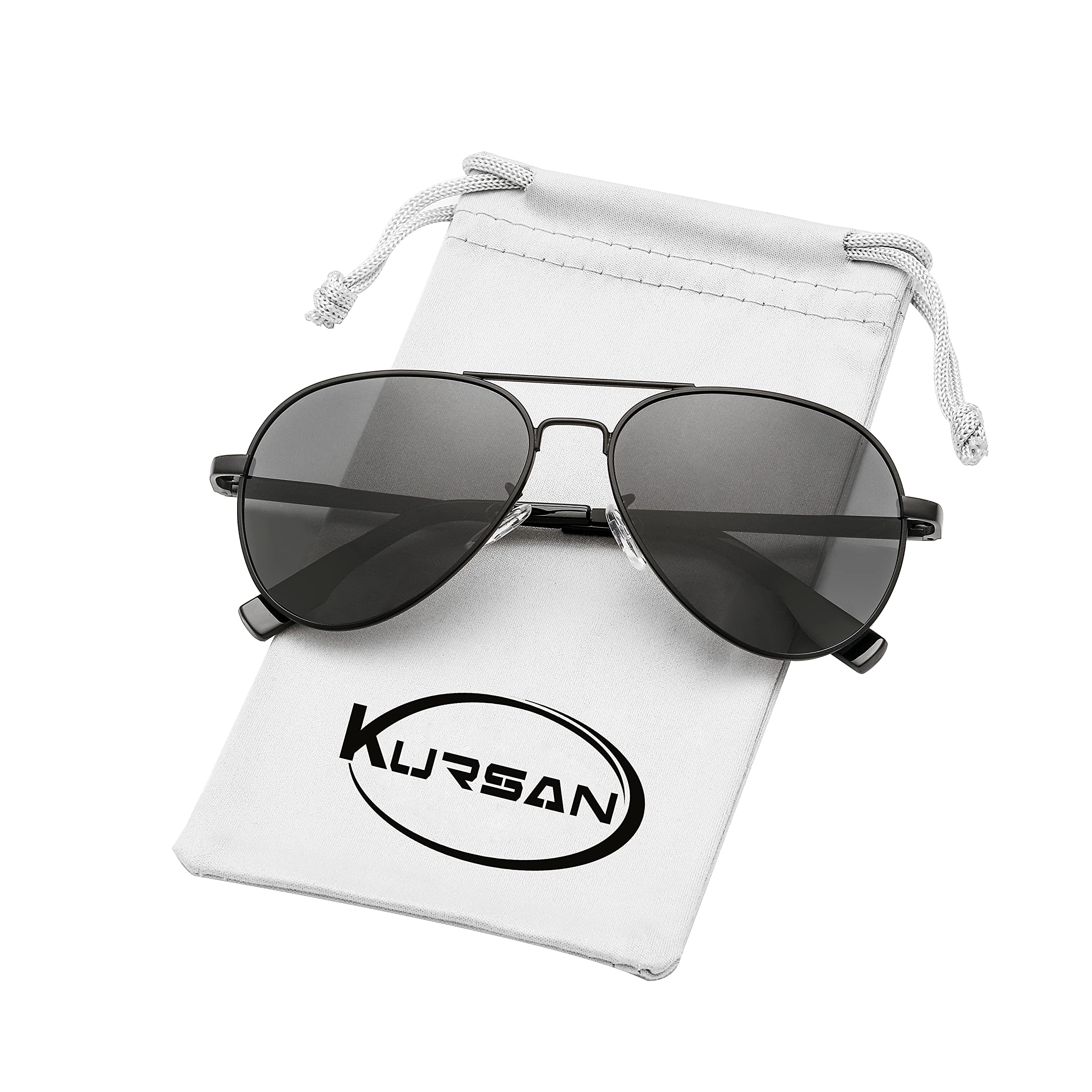 Kursan Polarized Aviator Sunglasses for Small Face Women Men, 100% UV400 Protection, 52MM ((2 Pack) Black Frame Black Lens/Gold Frame Black Lens)