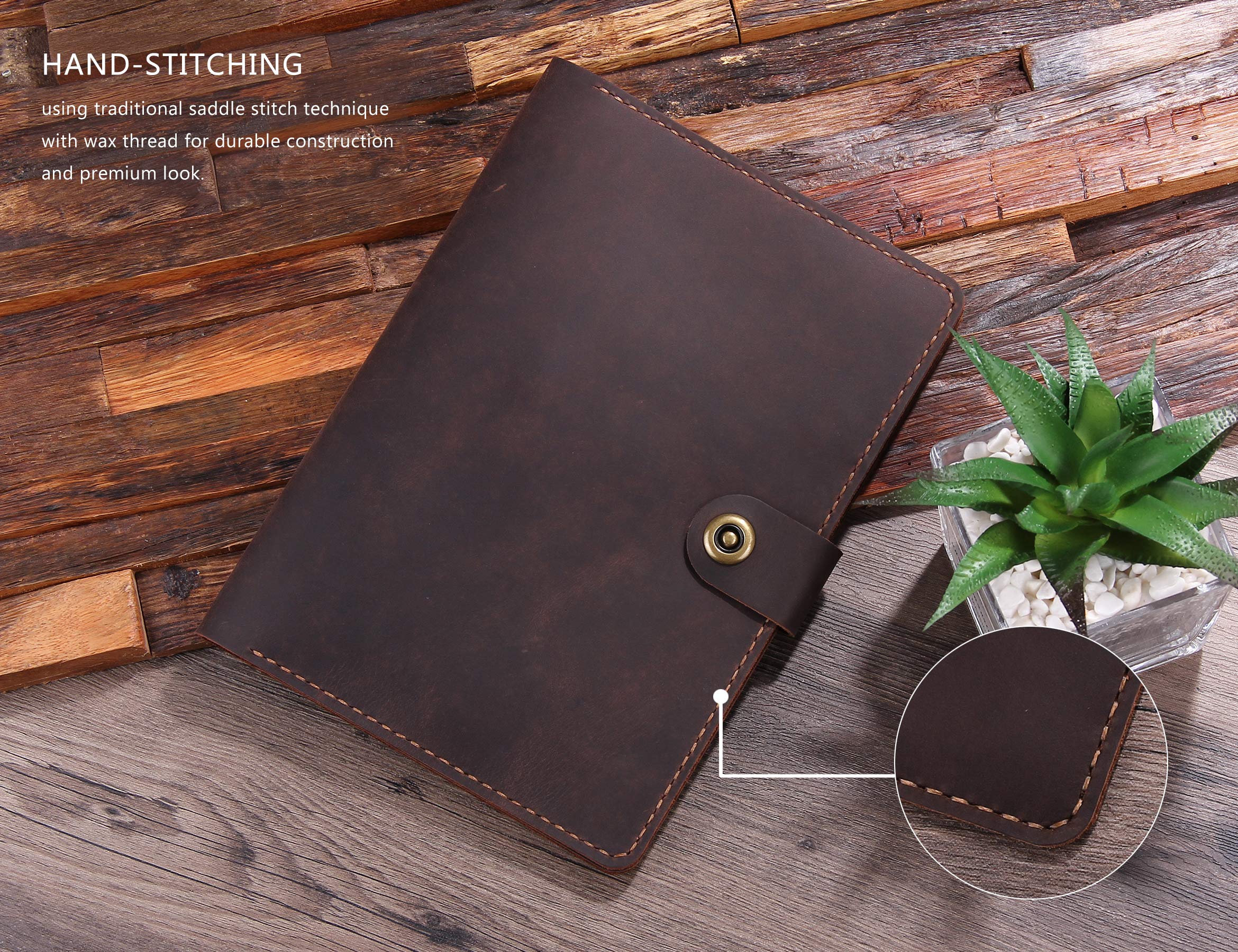 Leather Folio Cover Compatible with Rocketbook Executive Size 6 x 8.8, Handmade Rustic Leather Journal Cover for A5 Notebooks - Coffee