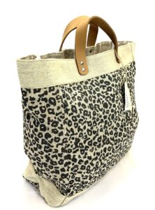 burlap tote bag with leather handle, animal print size : 14" x 11" x 6", thick burlap canvas women hand bags