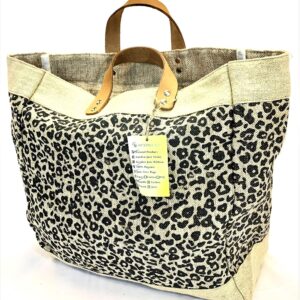 Burlap tote Bag with Leather handle, Animal print Size : 14" X 11" X 6", Thick burlap canvas women hand bags