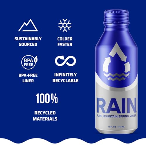 RAIN, Spring Water, 16 Oz, 24 Pack, Bottled At The Source, Plastic-Free Recyclable Eco Friendly Aluminum