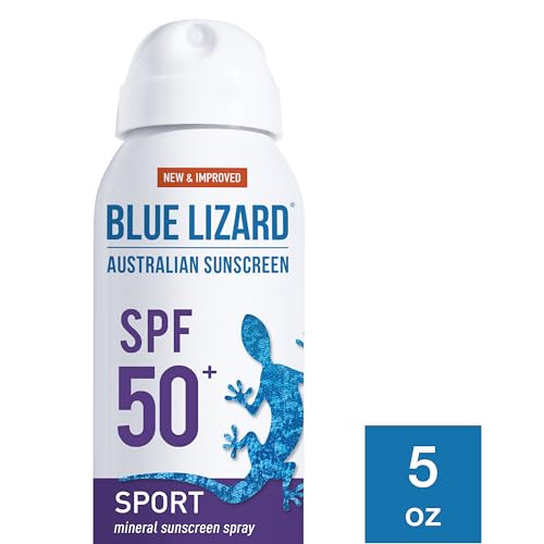 BLUE LIZARD Sport Mineral Sunscreen Spray SPF 50+, Dermatologist-Recommended Brand, Broad-Spectrum UVA/UVB Protection, Water-Resistant, Zinc Oxide Formula, Vegan, 5 fl oz