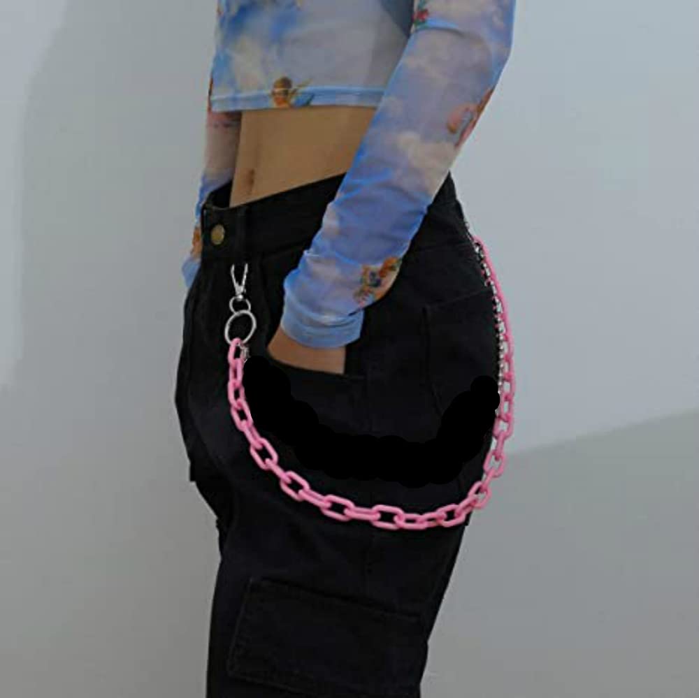 Sither Color Acrylic Jean Chains Wallet Chain Pocket Chain Belt Chains Keychain Hip Hop Punk Jean Pants Wallet Chains for Women and Men Gift on Halloween (pink)