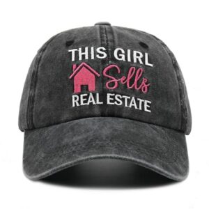 Waldeal Women's This Girl Real Estate Baseball Cap Adjustable Washed Twill Cotton Dad Hat Black