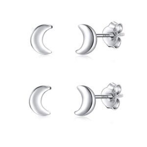 2 pairs adabele real 925 sterling silver hypoallergenic stud earrings dainty small waxing moon ear studs for women birthday gift sse93-1