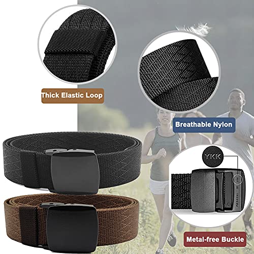 HOANAN Mens Nylon Belt Tactical 2 Pack 28-72 Waist Casual Work No Metal Web Belt (Pant size up to 36", 2pack-black coffee)