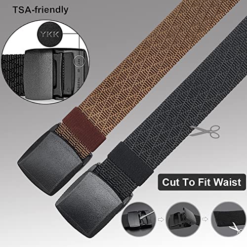 HOANAN Mens Nylon Belt Tactical 2 Pack 28-72 Waist Casual Work No Metal Web Belt (Pant size up to 36", 2pack-black coffee)