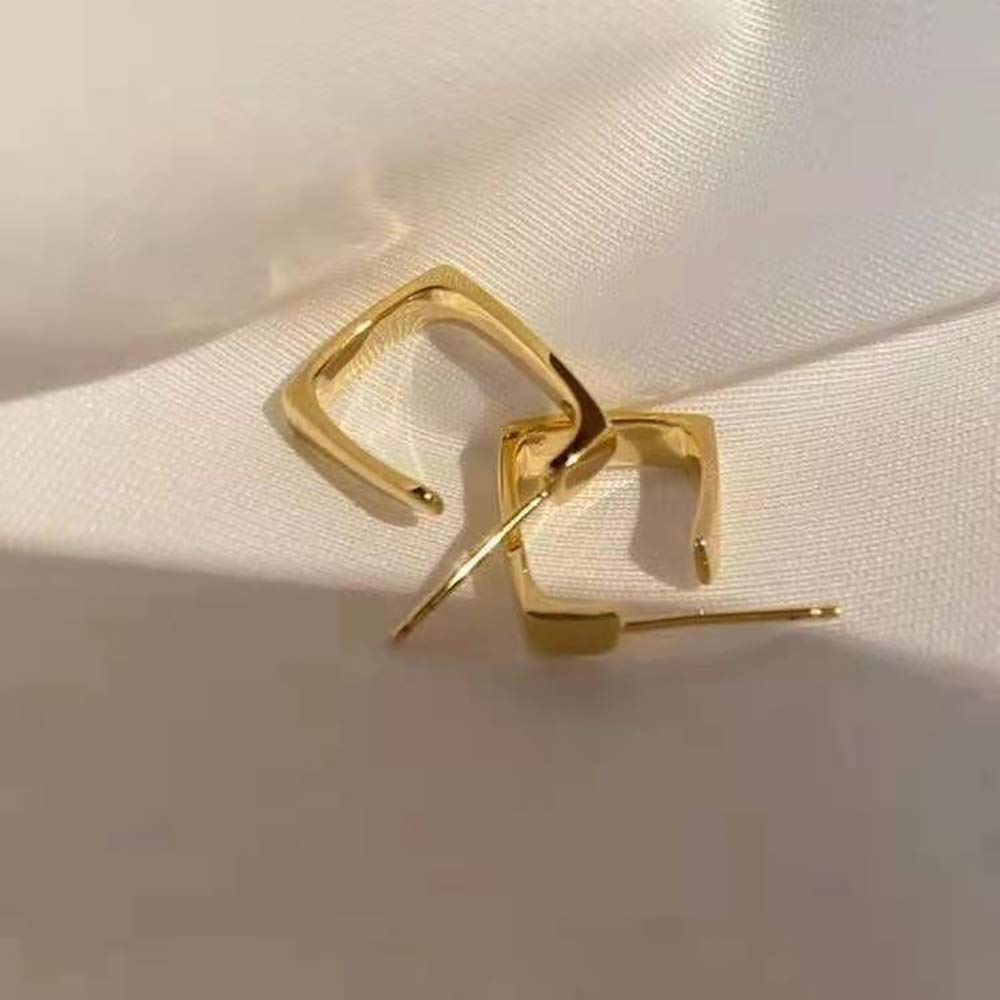 Surrounded Forest Square Hoop Earrings 18K Gold Plated Stainless Steel Simple Square Open Hoop Earrings For Women 0.5in