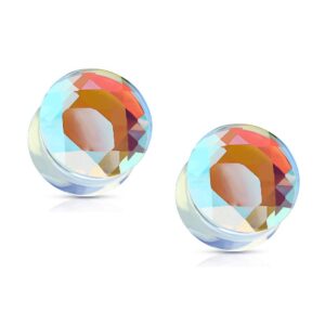 pierced owl iridescent glass faceted double flared saddle plug gauges, sold as a pair (12mm (1/2"))