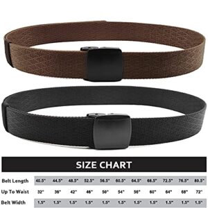 HOANAN Mens Nylon Belt Tactical 2 Pack 28-72 Waist Casual Work No Metal Web Belt (Pant size up to 36", 2pack-black coffee)