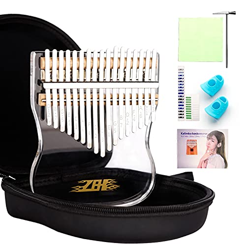 GECKO ZBH Acrylic Kalimba Clear Thumb Piano 17 Key Transparent Finger Piano Musical Instruments Gift for Kids Adults Beginners Portable Mbira Sanza with Bag Tuning Hammer & Study Instruction