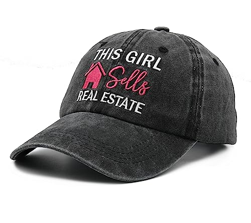 Waldeal Women's This Girl Real Estate Baseball Cap Adjustable Washed Twill Cotton Dad Hat Black