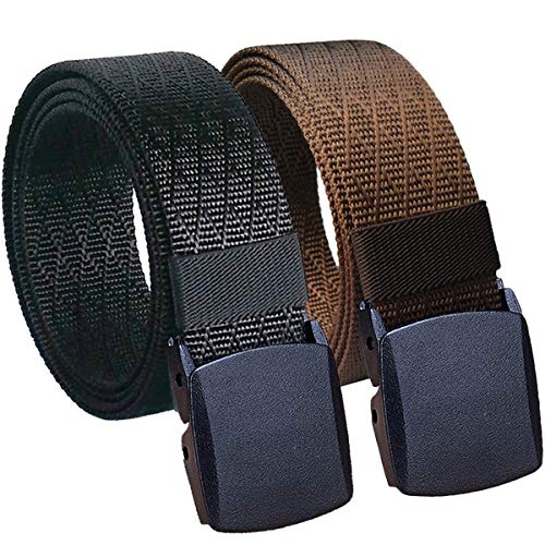 HOANAN Mens Nylon Belt Tactical 2 Pack 28-72 Waist Casual Work No Metal Web Belt (Pant size up to 36", 2pack-black coffee)