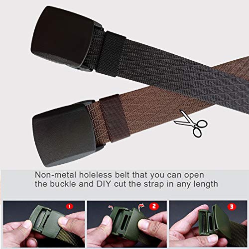 HOANAN Mens Nylon Belt Tactical 2 Pack 28-72 Waist Casual Work No Metal Web Belt (Pant size up to 36", 2pack-black coffee)