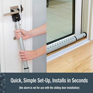 SABRE Adjustable Door Security Bar with Vibration Detecting Alarm, 115dB Alarm Audible Up To 1,100 Ft (335 m), Adjusts To Fit Most Hinged & Sliding Doors, Rubberized Foot for Strong Grip, Collapsible