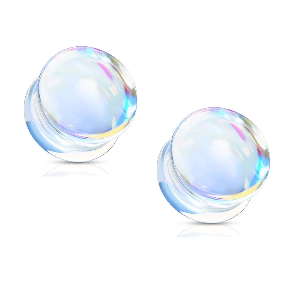 Pierced Owl Iridescent Glass Double Flared Saddle Plug Gauges, Sold as a Pair (8mm (0GA))