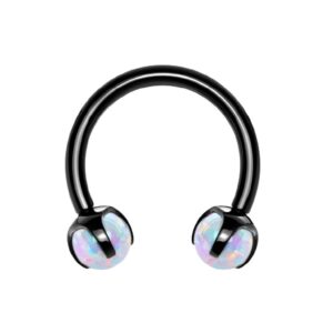 Pierced Owl 16GA 316L Stainless Steel Internally Threaded Claw Set Synthetic Opal Ends Circular Horseshoe Barbell (Black/White)