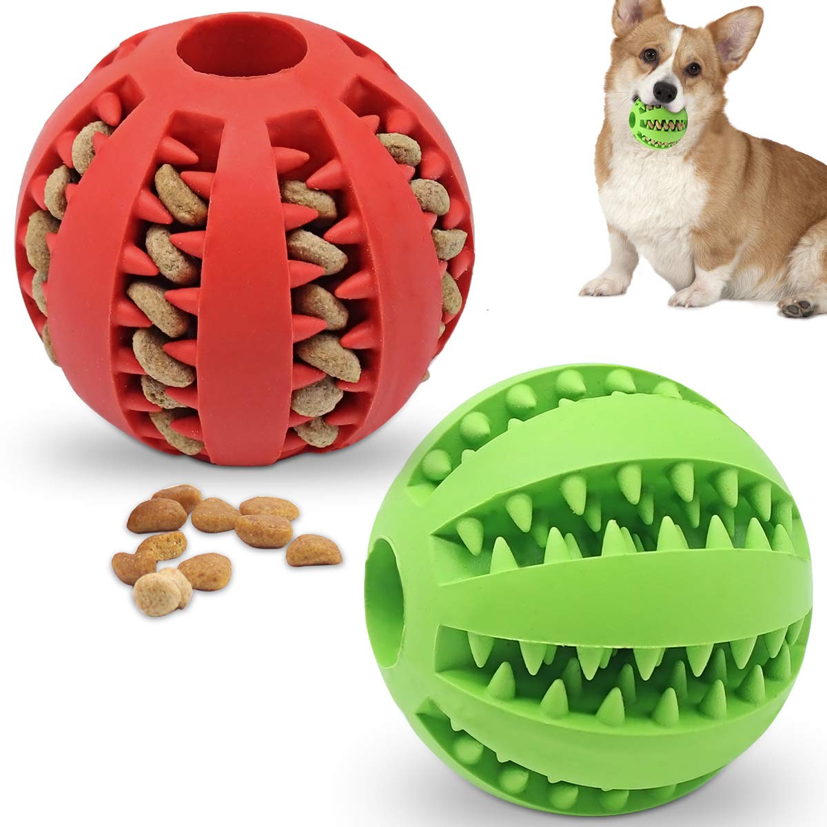 Dog Balls 2 Pack Puppy Toys Dog Puzzle Toys , Puppy Relieve Itching and Teeth Cleaning Dog Toys, Durable Dog Chew Ball, Dog Treat Ball Food Dispensing Toy for Teething, Fit for Small Medium Dogs