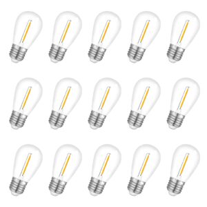 Visther Solar String Light Bulbs Replacement, DC 3V Low Voltage, Waterproof S14 E26 LED Bulbs, 1W 100LM 2700K, 15-Pack