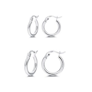 small silver hoop earrings 925 sterling silver hypoallergenic hoop earrings 2 pairs huggie earrings for women men 13mm 15mm