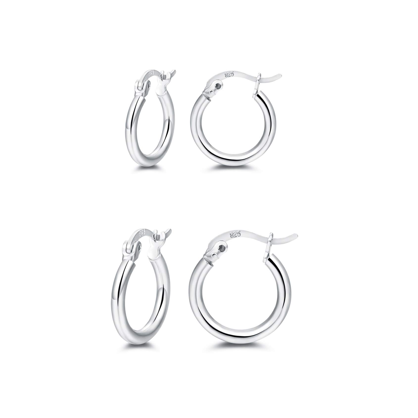 Small Silver Hoop Earrings 925 Sterling Silver Hypoallergenic Hoop Earrings 2 Pairs Huggie Earrings for Women Men 13mm 15mm