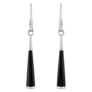 aeravida dainty drop elegant slim triangle with simulated black onyx stone .925 plain aesthetic sterling silver dangle earrings