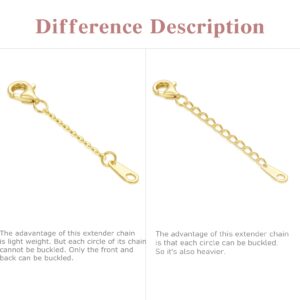 14K Yellow Gold 1" 2" 3" Necklace Bracelet Extender Chain, Durable Strong Removable Chain Extender, Solid Gold Adjustable Extension Chain for Necklace Bracelet Anklet (Style 3-2inch)