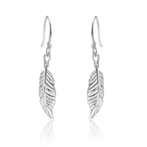 Feather Earrings 925 Sterling Silver Feather Dangle Earrings Hypoallergenic Earrings for Mens and Womens