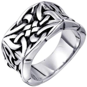 jude jewelers stainless steel celtic knot signet style anniversary statement biker ring (silver, 16)