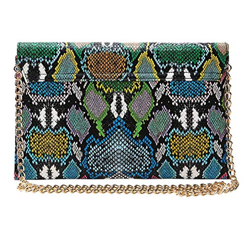 Van Caro Women's Faux Leather Snake Envelope Clutch Handbag Chain Shoulder Bag,Multicoloured