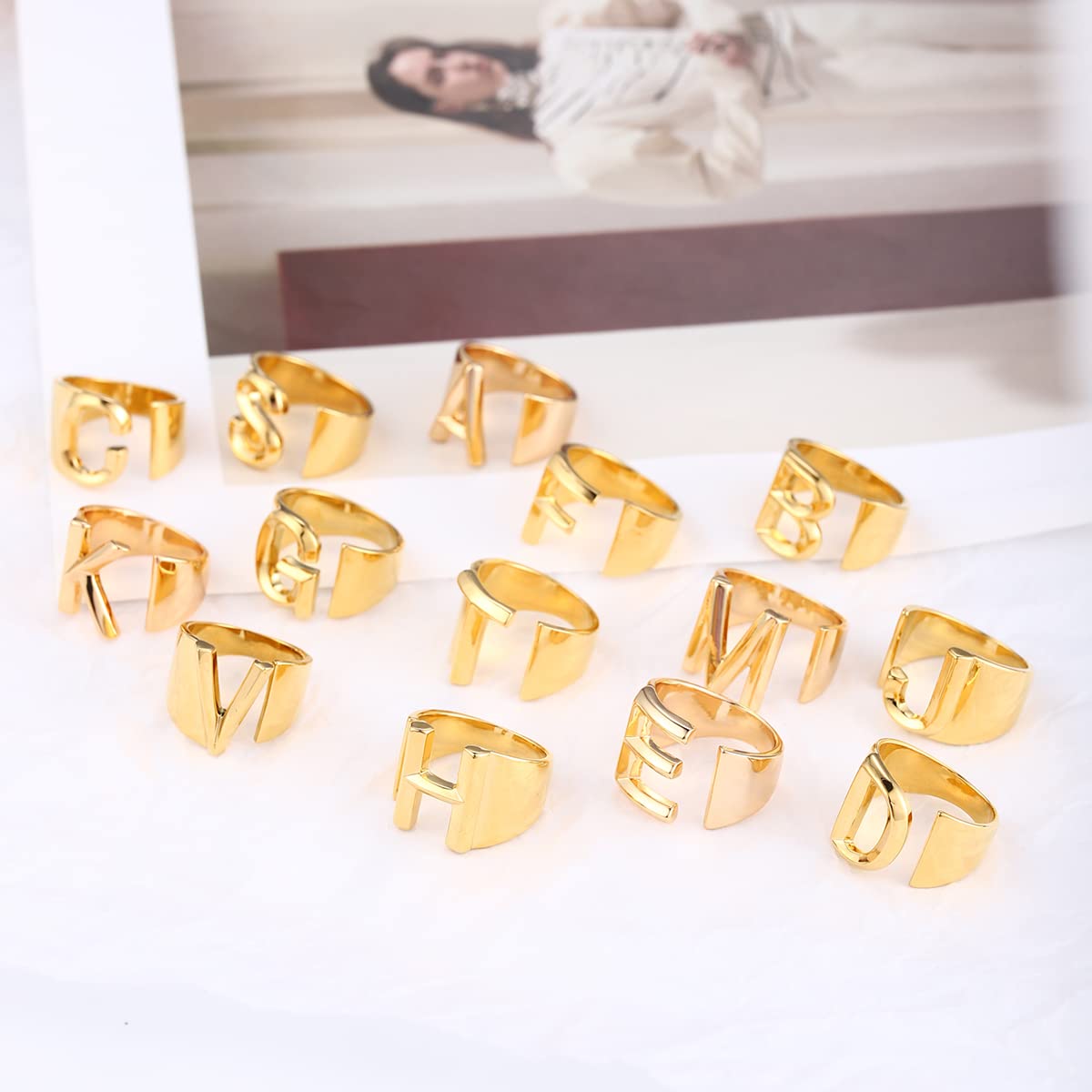 Sora Tuki M Initial Ring Gold Letter Rings Gold Initial Rings for Women Chunky Gold Rings for Women Adjustable Rings Initial Jewelry