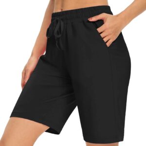 DIBAOLONG Womens Yoga Shorts Loose Comfy Drawstring Lounge Bermuda Shorts with 3 Pockets Black 2XL