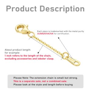 14K Yellow Gold 1" 2" 3" Necklace Bracelet Extender Chain, Durable Strong Removable Chain Extender, Solid Gold Adjustable Extension Chain for Necklace Bracelet Anklet (Style 3-2inch)