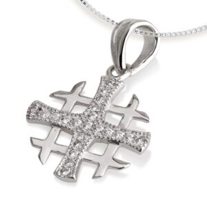 925 sterling silver pendant jerusalem cross symbol of christ richly decorated 0.61x0.52" silver cubic zirconia jewish holyland israel gifts art spiritual bible blessings handmade jewelry unique rare