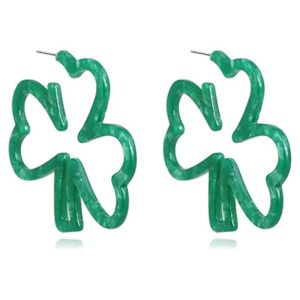 green shamrock hoop earrings st patrick's day irish good luck acrylic resin clover hoop earrings for women jewelry gift