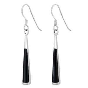 AeraVida Dainty Drop Elegant Slim Triangle with Simulated Black Onyx Stone .925 Plain Aesthetic Sterling Silver Dangle Earrings