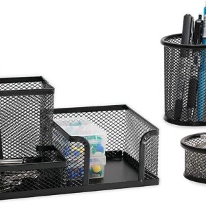 HMXLJJY Pen Holder for Desk,Mesh Wire Desk Organizer Set Office Supplies Caddy,Desk Accessories Set has Desk Organizers,Pen Holder Organizer and Paper Clip Holder,Good for Office Home(Black)