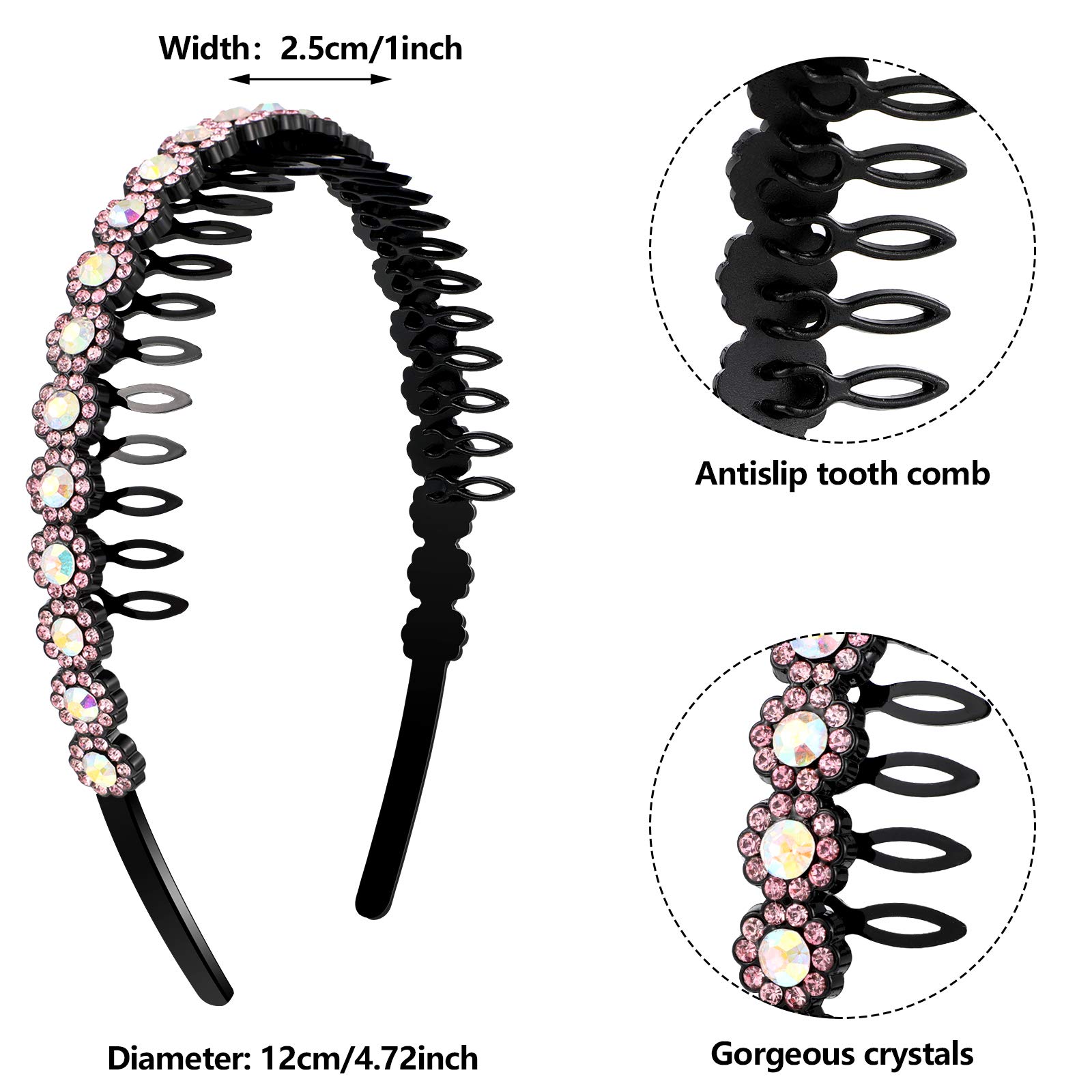 Hoteam Chic Flower Style Crystal Rhinestone Beaded Headbands with Comb for Women and Girls - Non-Slip Hair Accessories