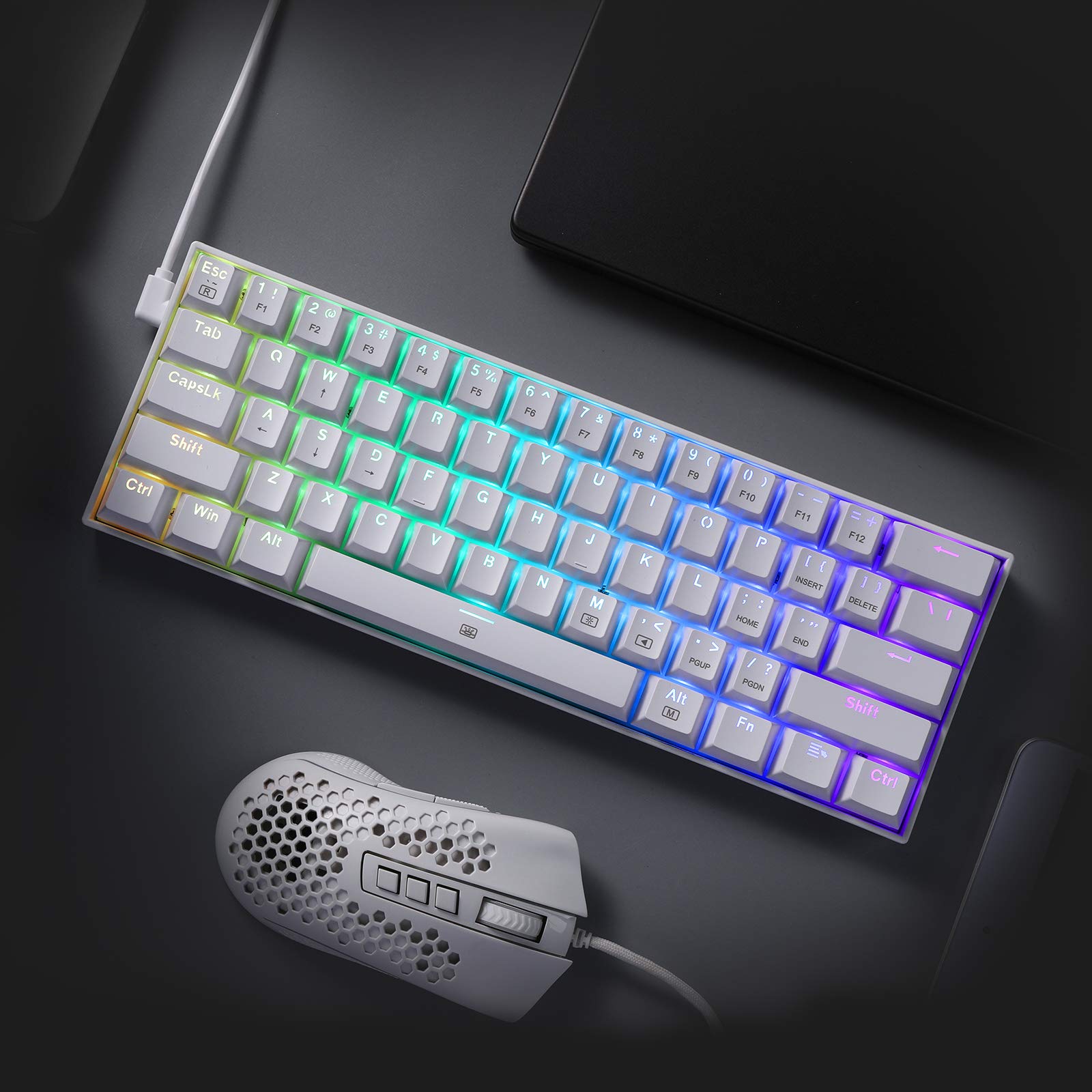 Redragon K630 Dragonborn 60% Wired RGB Gaming Keyboard, 61 Keys Compact Mechanical Keyboard with Linear Red Switch, Pro Driver Support, White